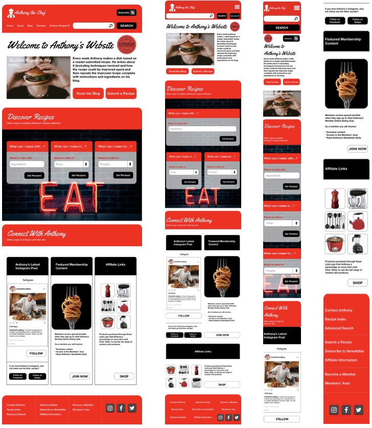 View of anthony's website sketched wireframes